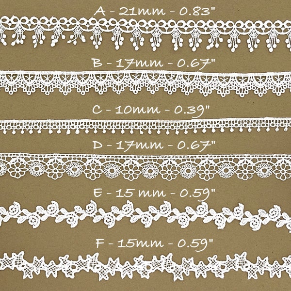 White Guipure Lace Embroidery Trim Ribbon by the yard, Junk Journal, Scrapbooking, Sewing, Mixed Media, Doll trim