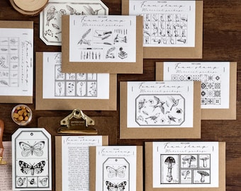 Botanical Mushrooms Birds Fern Trees Rubber Stamp Set: Vintage Scrapbooking, Junk Journal