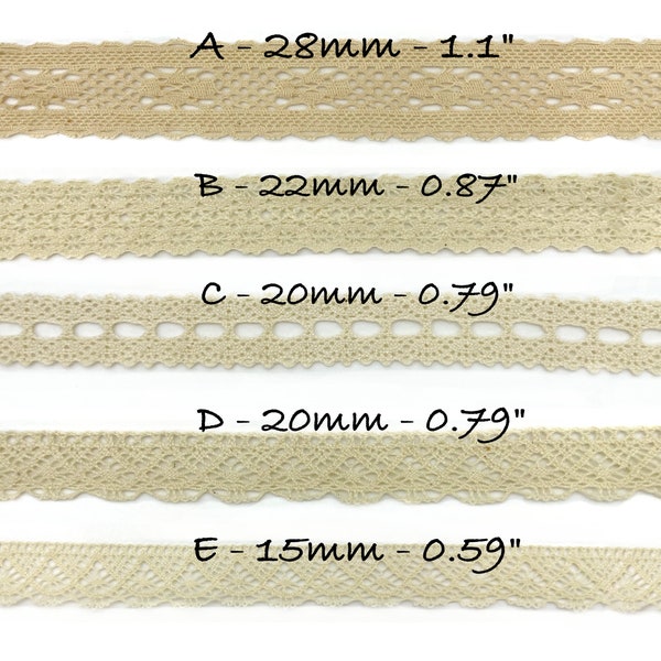 Crochet Lace Natural, Cream, Ecru, Beige Lace Trim Cotton by the yard, Junk Journal, Scrapbooking, Sewing, Jewerly