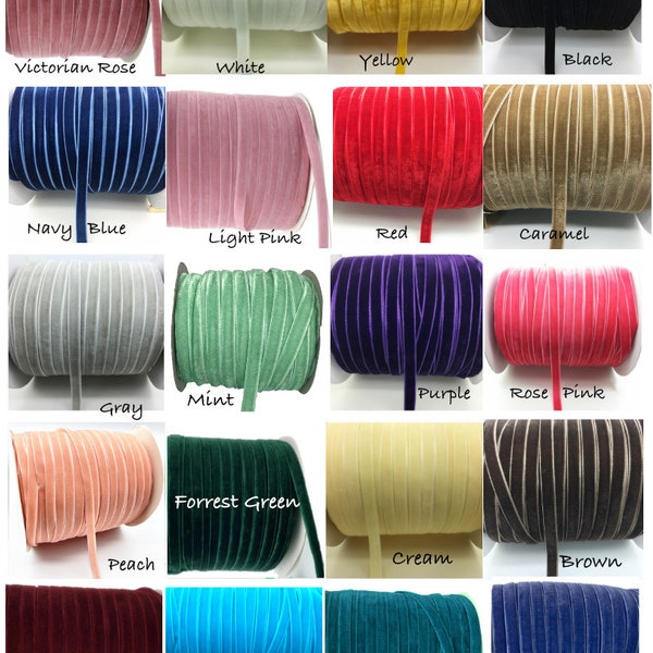 Luxury Velvet Ribbon 3/8" -10mm - single face - by the yard - 40 colors