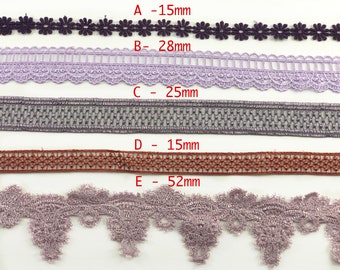 Embroidery Lace Ribbon Trim, Lavender, Purple, Violet  by the yard, Junk Journal, Scrapbooking