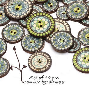Fur Fabric Flat Metal Back Buttons: Clock, Flower, Bird, Boho, Wood Buttons, Embellishments image 10