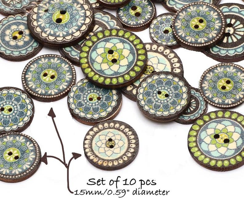 Fur Fabric Flat Metal Back Buttons: Clock, Flower, Bird, Boho, Wood Buttons, Embellishments image 10