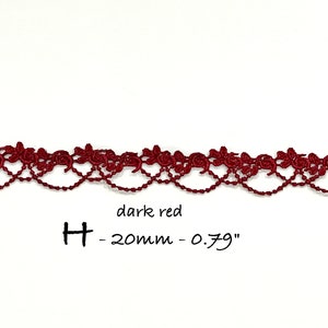 Lace Cotton Trim Wine Red Lavender Crochet, Pink Guipure Trim, Junk Journal, Scrapbooking, Sewing, Jewerly, by the yard,