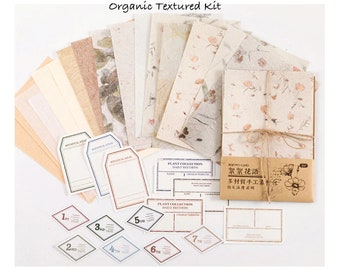 Background Organic Paper Sheets Kit, Textured Paper, Botanical Sheet, Junk Journal Scrapbook Collage Mixed Media