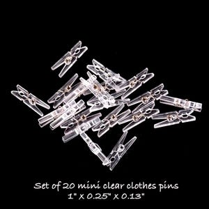 20 Mini Clear Clothes Pins: Photo Clips, Scrapbooking Supplies