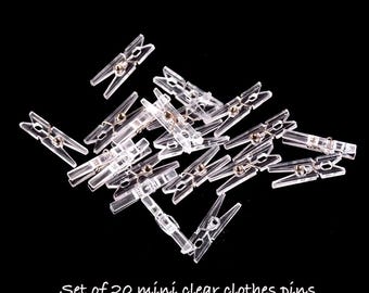 20 Mini Clear Clothes Pins: Photo Clips, Scrapbooking Supplies