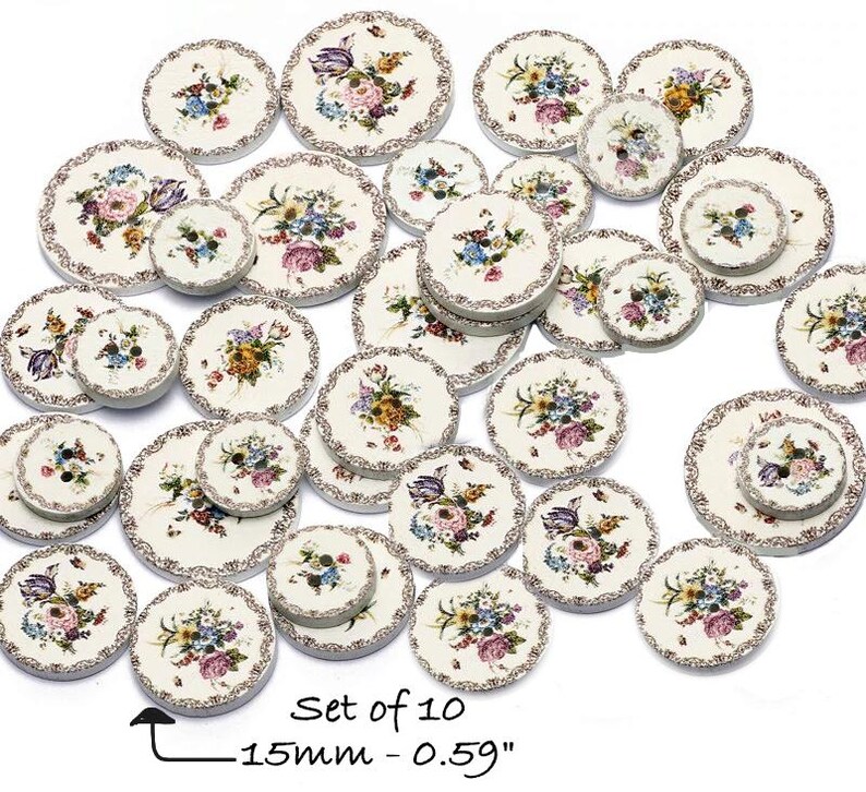 Fur Fabric Flat Metal Back Buttons: Clock, Flower, Bird, Boho, Wood Buttons, Embellishments Flower Round Button