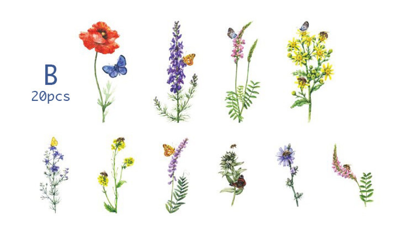 Watercolor Botanical Sticker Vellum Flower Foliage Floral Etsy