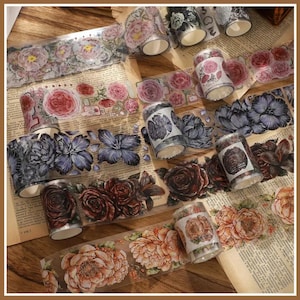 Flowers Washi Tape, Scrapbook Tape, Retro Washi Tape,Botanical, Flora Washi Tape,Deco Washi Tape, Junk Journal, Planner