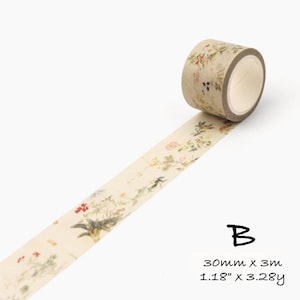 Botanical Washi Tape Set: Vintage Chinese Script, Bird Decor