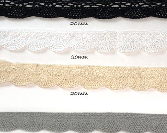 Lace Cotton Ribbon Black White Gray Natural Crochet  Ribbon Trim by the yard, Junk Journal, Scrapbooking