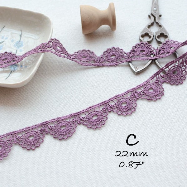 Embroidery Lace Ribbon Trim, Pink, Purple Lavender by the yard, Junk Journal, Scrapbooking, Sewing, Mixed Media,