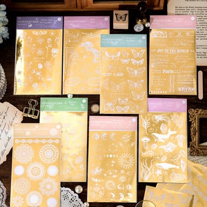 Rub-On Gold Foil Transfer Sheets, Butterflies, Astronomy, Pine, Travel, Flowers, Laces, Junk Journal, Scrapbooking, Planner, Decor, 2 sheets