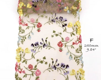 Embroidered Wide Lace Ribbon Trim: Green, Rose Antique Gold
