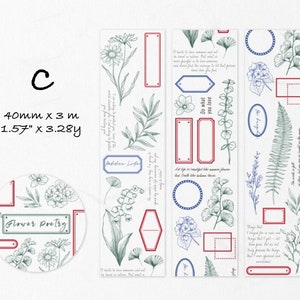 Washi Tape Collage with Flowers, Botanical, Laboratory, Labels, Note Pad,Vintage style, Junk Journal, Scrapbooking, Planner