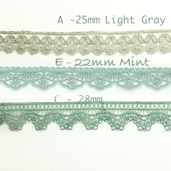 Green and Gray  Guipure Lace Trim Embroidery by the yard , Junk Journal, Scrapbooking