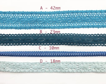 Lace Cotton Ribbon Blue Crochet  Ribbon Trim by the yard, Junk Journal, Scrapbooking