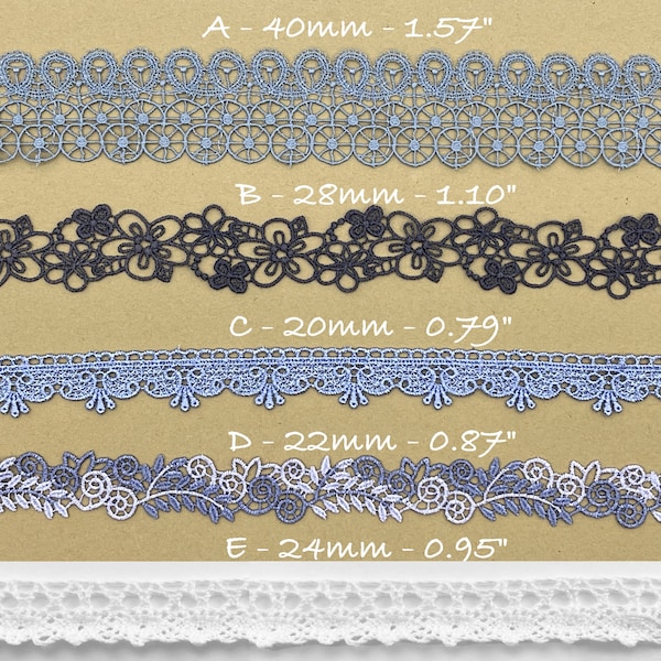 Lace Cotton Ribbon Blue and White Crochet by the yard, Synthetic Blue Flower trimJunk Journal, Scrapbooking
