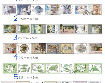 Washi Tape, Deco Washi Tape, Scrapbook Tape, Stamp Style Washi Tape, Retro Washi Tape, Masking Tape, Botanical Washi Tape