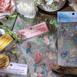 Gold Accent Vintage PET Sticker, Birds, Botanicals & Music, Foliage Junk Journal, Scrapbook, Planner, Mixed Media- 2 sheets