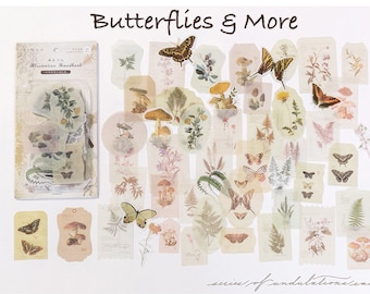 Vellum Stickers or Paper stickers, Butterfly, Botanical Flowers Tags Insects, Fauna, Transparent, Journal, Scrapbook, Card, Planner,