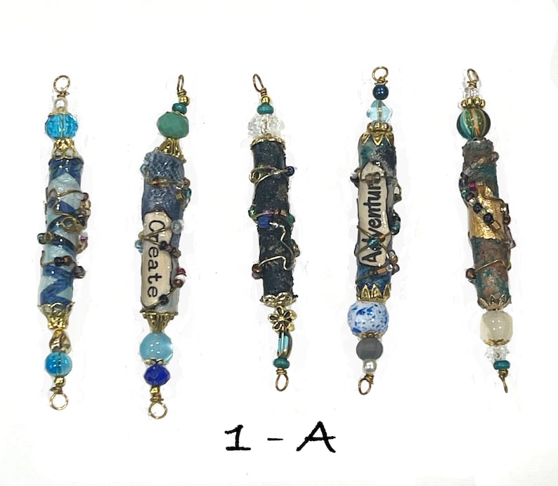 Boho Fabric Bead Set: Mixed Fibers, Glass & Wood - Journal Charm A