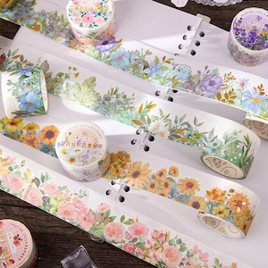 Golden Foil Botanical Flowers Borders Washi Tape, Edged Tape, Scrapbook Tape, Deco Tape, Junk Journal, Scrapbooking, Collage, Planner