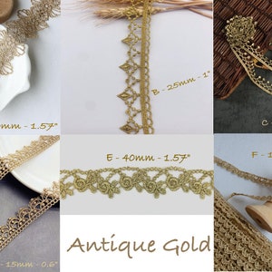 Antique Gold Lace, Flower Lace, Gold Braid Trim, Braided Trim, Delicate , Embroidery Lace Trim, by the yard, Junk Journal, Scrapbooking