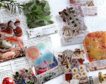 40 pcs Botanical PET Stickers, Leaves Sticker, Transparent Sticker, Floral Sticker, Mushroom Sticker, Journal Scrapbook Collage Mixed Media
