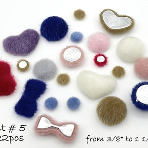 Fur Fabric Flat Metal Back Buttons: Clock, Flower, Bird, Boho, Wood Buttons, Embellishments Kit # 5