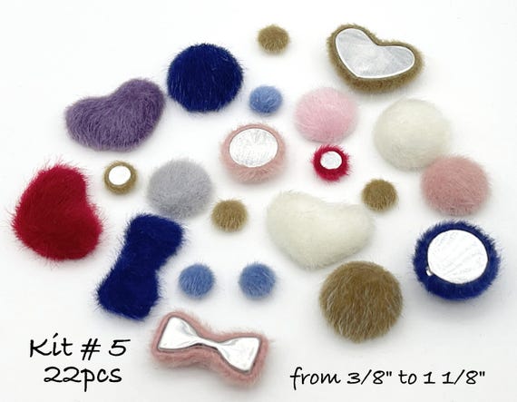 Fur Fabric Flat Metal Back Buttons: Clock, Flower, Bird, Boho, Wood Buttons, Embellishments