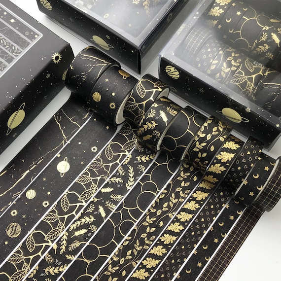 Thin Washi Tape Set Gold Foil Print Decorative Tapes for Arts, DIY