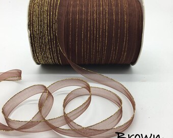 Gold Edge Sheer Organza Ribbon: 10mm, 5 Yards - Scrapbooking, Journals