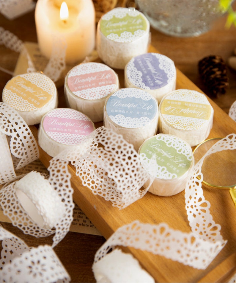 Cinta Washi de encaje, Cinta de encaje blanco, Washi de diario basura, Cinta adhesiva, Cinta decorativa, Cinta de álbum de recortes