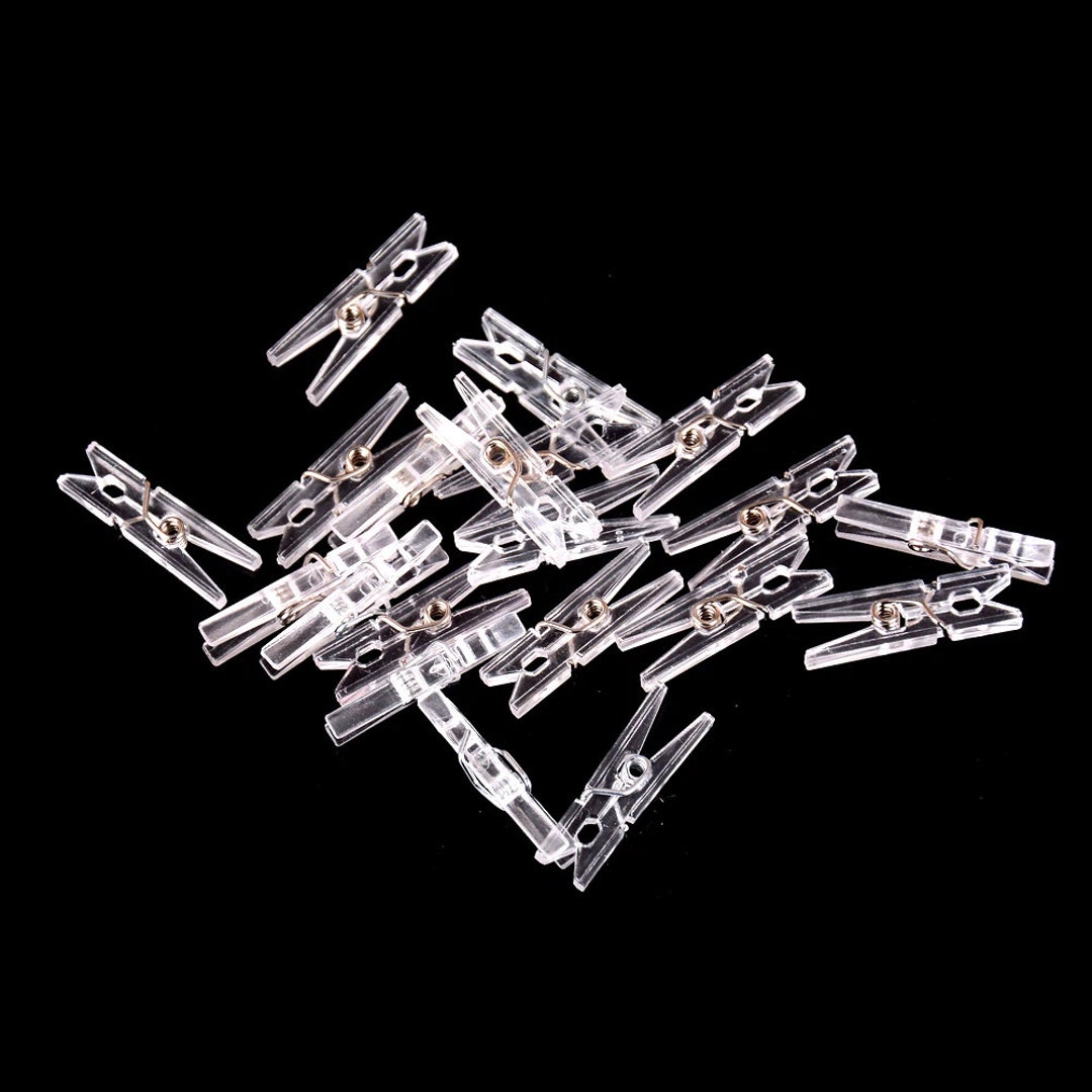 20 Mini Clothes Pins, Clear, Photo Clip, Clothes Peg, Transparent