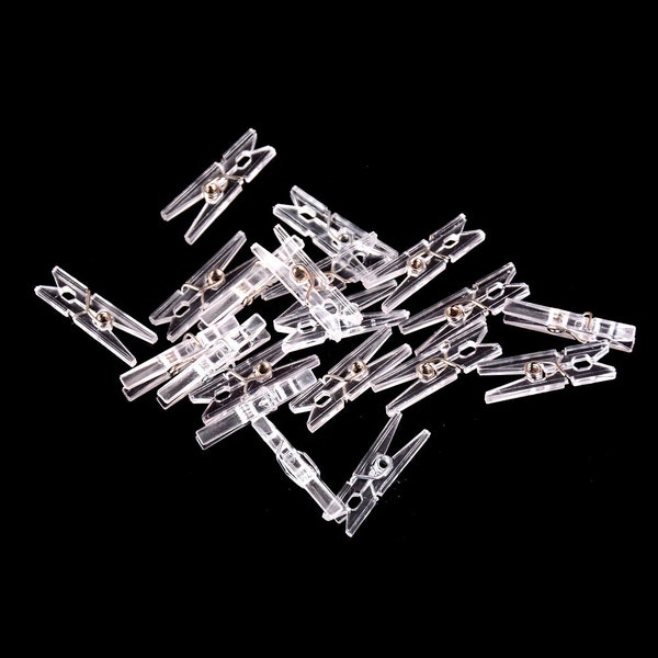 20 Mini Clothes Pins, Clear, Photo Clip, Clothes Peg, Transparent Clip, Journal, Scrapbooking,