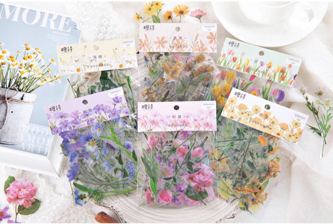 Botanic Blends Sticker 40 Pcs Botanical Stickers, PET Sticker, Transparent Sticker, Floral ...