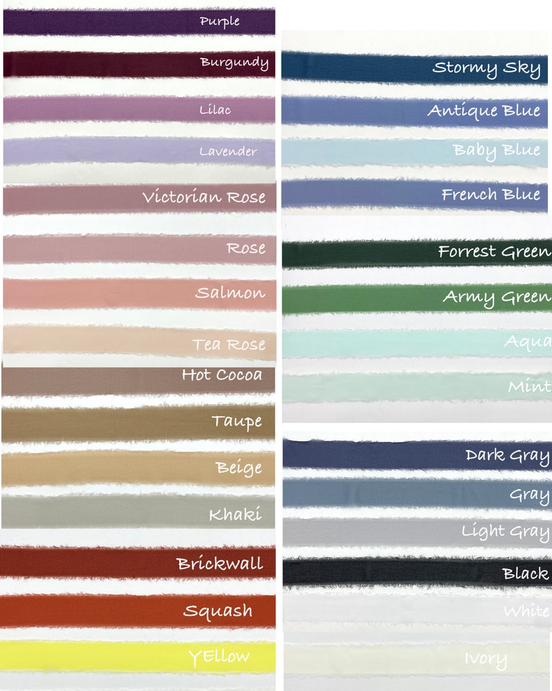 Chiffon Silk-like Frayed Edges Delicate Soft Ribbon, Elegant Decor, Gift wrap, 28 colors, 1.5in by the yard max length per piece 5yards image 1