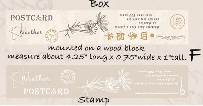 Wood Rubber Stamp Botanicals Vintage Design for Scrapbooking, Junk Journal, Planner, Bullet Journal F