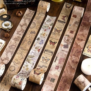 Collage Style Washi Tape, Botanical, Maps, Clocks time, Stamps Postcard Mail, Scrapbook Tape, Deco Washi Tape, Junk journal,