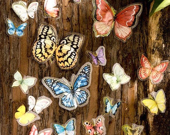 Gold Foil Butterflies Botanical Birds PET Sticker 2 Sheets, Insect, Transparent, Journal ScrapbookMixed Media