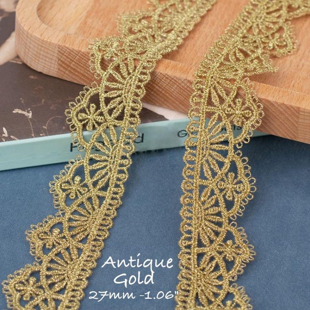 Gold Rib Trim Embroidery Lace Ribbon Trim: Gold, Antique Gold - by the Yard - Etsy