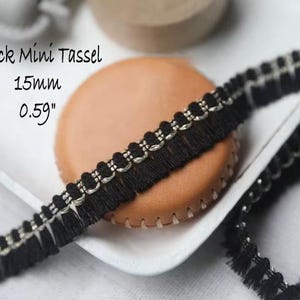 Cotton Lace Fringe Trim: Mini Tassel Gold Accent - By The Yard Black Mini Tassel