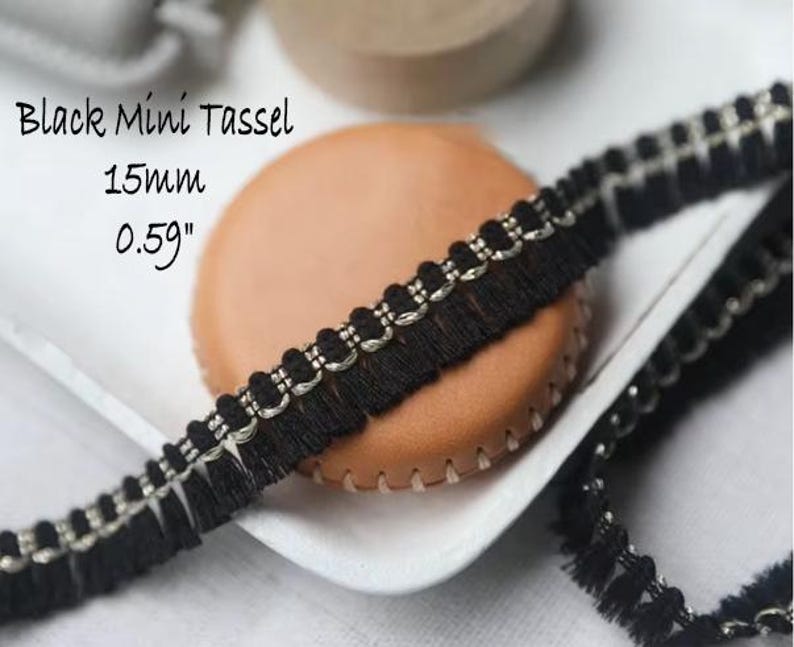 Cotton Lace Fringe Trim: Mini Tassel Gold Accent - By The Yard Black Mini Tassel