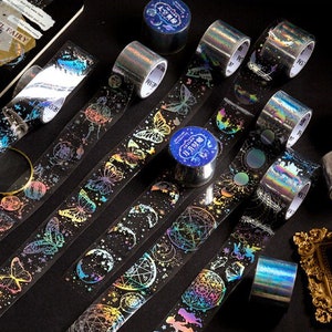 Transparent Clear Silver Laser Tape, Astrology PET Tape ,Butterfly, Universe Planets Moon Phases Tape, Junk Journal, Planner, Delicate Tape