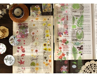 Transparent Floral PET Tape: Botanical, Mushroom, Butterflies, Berries, Junk Journal, Scrapbooking