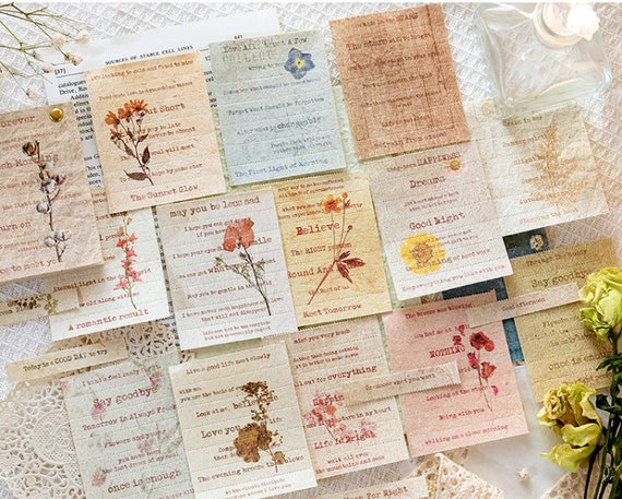 Botanical Paper Stripe Sentiments: Junk Journal Scrapbook Collage Kit
