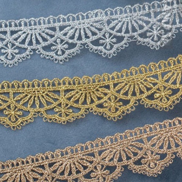 Embroidery Lace Ribbon Trim, Gold, Antique Gold, Silver by the yard, Junk Journal, Scrapbooking, Sewing, Mixed Media,