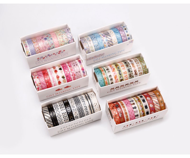 Set of 10 Washi Tape, Silver Foiled Set, Silver Accent Stars, Hearts, 8mm x2m each roll, Thin Washi Tape Set, Junk Journal, Scrapbooking, image 2